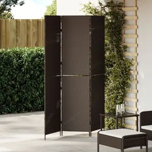Ширма для комнаты 3 панели складная коричневая 146x180 см с полиротангом VidaXL