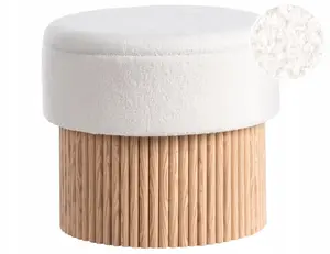 Pouffe with Storage Beliani RICHEY Bouclé Broken White – Upholstered Ottoman, 50×50×46 cm