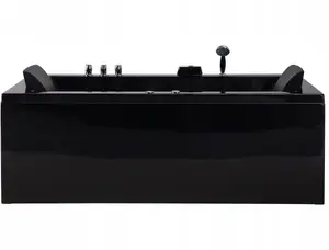 Corner bathtub Beliani VARADERO left-hand with hydromassage and LED, 183 x 90 cm, Black