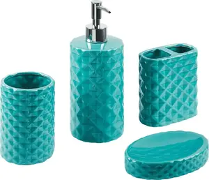 Bathroom accessory set Beliani GUATIRE — 4-piece turquoise bathroom accessories set