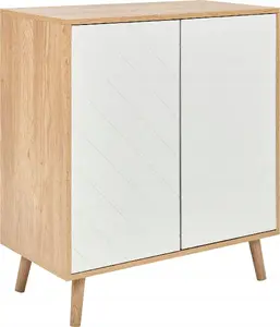 Two-door storage cabinet Beliani BRISTOW in light wood with white doors, 2-door cabinet