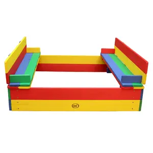 Sandbox Axi Ella Sandbox Rainbow — wooden rectangular sandbox with benches, 950×1000 mm, multicolour