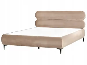 Кровать Beliani LESSAY 180 x 200 см велюровая обивка бежево-серая, мягкая кровать, двуспальная