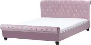 Кровать Beliani AVALLON 160 x 200 см розовая, велюровая обивка