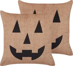 Декоративные велюровые подушки Beliani Sebes 2 шт. с рисунком тыквы (Halloween), 45 x 45 см, бежевые
