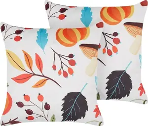 Decorative velvet cushions Beliani VISCARIA set of 2 autumn motif 45 x 45 cm off-white
