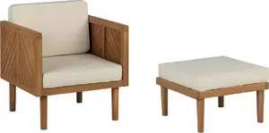 Wooden garden armchair with footstool Beliani BARATTI, white