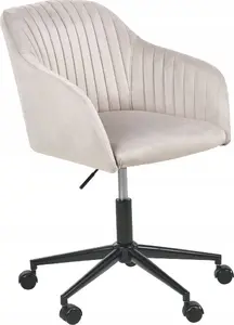 Office chair Beliani VENICE — adjustable velour upholstery, beige-gray, swivel, lumbar support