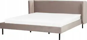 Кровать Beliani ARETTE велюровая 180 x 200 см бежево-серая, обитая рама