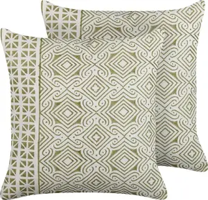 Decorative cotton cushions set Beliani LARICS, 2 pcs, oriental pattern, 45 x 45 cm, green-white