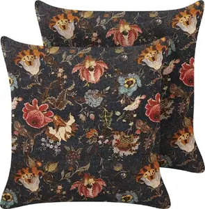 Decorative velvet throw pillows Beliani RAMONDA floral pattern 45 x 45 cm set of 2 multicolour