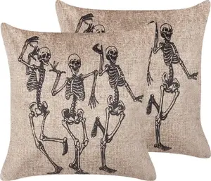 Decorative Velvet Cushions Beliani 2-pack with Skeleton Motif 45 x 45 cm Broken White