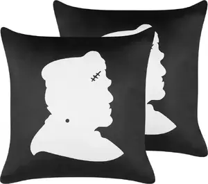 Decorative velvet cushions Beliani Franklinia set of 2 — black with white Frankenstein motif, 45 x 45 cm