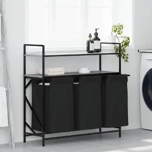 Veļas grozs ar 3 nodalījumiem un plauktiem VidaXL modelis 859083, Sonomas ozols pelēks