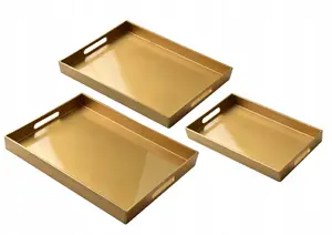 Набор подносов Mondex BLANCHE GOLD — 3 декоративных подноса 40×30×4 см, 35×25×3,5 см, 30×20×3,5 см