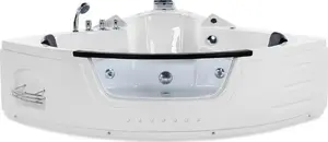 Corner Bathtub Beliani MARTINICA with LED and Hydromassage, 155 x 155 cm, White