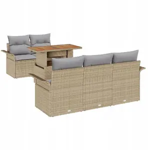 Набор садовой мебели VidaXL 6 предметов из полиротанга с подушками и 2-местным диваном с ящиком Бежевый