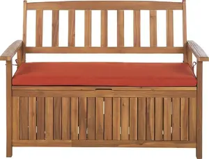 Garden Bench Beliani SOVANA wooden 120 cm with red cushion