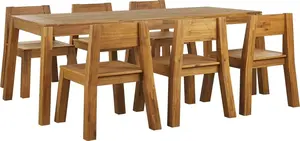 Garden dining set Shumee LIVORNO — acacia table and chairs, light wood finish