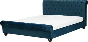 Кровать Beliani AVALLON велюровая 160 x 200 см синяя
