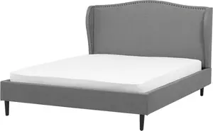 Тканевая кровать Beliani COLMAR 140 x 200 см, серая, мягкое изголовье, под ламели