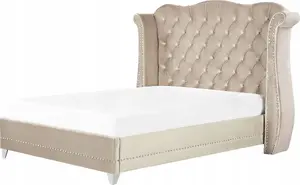 Кровать Beliani AYETTE 160 x 200 см, велюровая обивка, бежевый