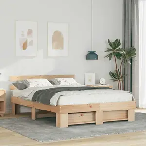 Каркас кровати с изголовьем VidaXL 150 x 200 см Сосна Коричневый