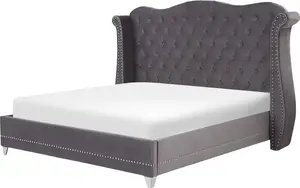 Мягкая кровать Beliani AYETTE 180 x 200 см, велюр серый