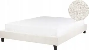 Тканевая кровать Beliani ROANNE со стеллажом (ламельным основанием) 140 x 200 см, кремовая