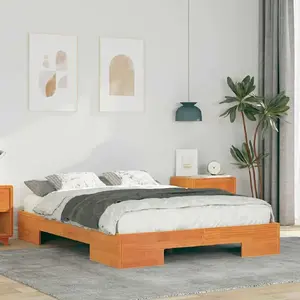 Каркас кровати VidaXL модель 873036, ламельная основа из сосны, коричневый, для матраса 140 x 190 см