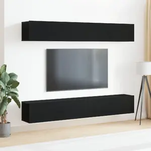 TV skapīšu komplekts VidaXL modelis 3333050, 4 daļas, melnā ozola pārklājums