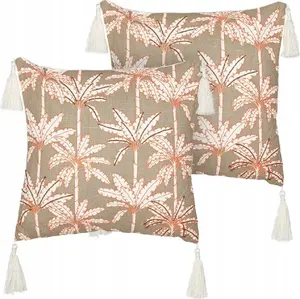 Decorative cotton throw pillows Beliani MELOBESIA 45 x 45 cm set of 2 multicolored palm pattern
