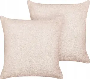 Decorative cushion set Beliani LEUZEA — 2-piece boucle cushions, pastel pink, indoor use