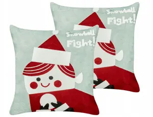 Decorative cushion set Beliani PUDDING – 2 cotton cushions 45 x 45 cm, red holiday pattern