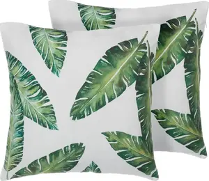 Decorative cushion set Beliani DIANELLA 2 pcs, leaf pattern, 45 x 45 cm, green