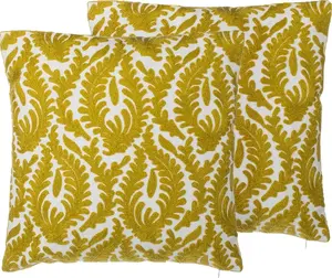 Decorative embroidered cushion set Shumee PRIMULA — 2 pieces, 45 x 45 cm, yellow