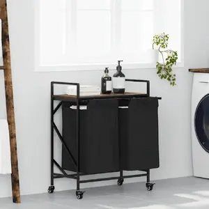 Корзина для белья VidaXL 859097 с 2 отделениями и колесами, цвет «дымчатый дуб»