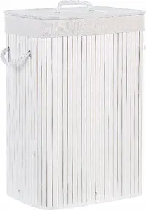 Bamboo Laundry Basket with Lid Beliani KOMARI — white, natural bamboo construction