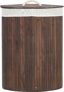 Beliani MATARA Bamboo Storage Basket with Lid Dark Wood