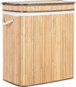 Bamboo Storage Basket with Lid Beliani KALTHOTA — Light Wood, Natural Bamboo