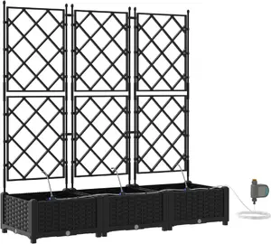Flower pots set VidaXL 3 pcs with self-watering system, black