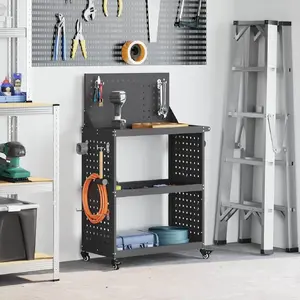 Tool Trolley with Shelf and Wheel VidaXL model 874546 Black Metal