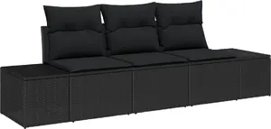 Outdoor Sofa Set 3-piece with Cushions VidaXL - Black Poly rattan