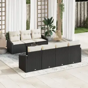 VidaXL 8-piece outdoor sofa set with cushions, black synthetic rattan
