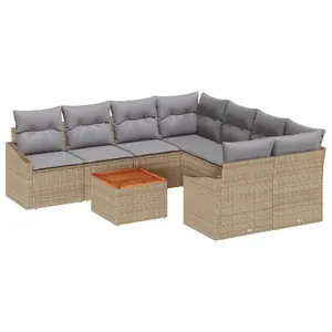 Outdoor Sofa Set VidaXL 9-piece beige polyrattan with cushions, acacia frame