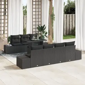 Outdoor Sofa Set VidaXL 8-piece Black Rattan with Cushions Model 3349129