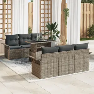 Outdoor Sofa Set VidaXL 7-piece with Cushions, Grey Polyrattan, model 3348205