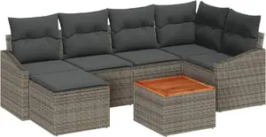 Outdoor 7-piece Sofa Set VidaXL — Grey Polyrattan with Acacia Frame and Cushions
