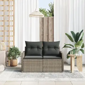 Dārza dīvāns 2-vietīgs VidaXL modelis 42006724 ar glabāšanas nodalījumu un pelēku poli rattan apdari