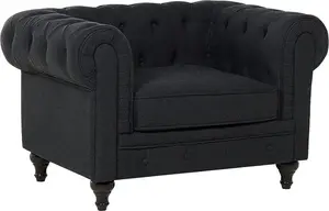 Krēsls Beliani CHESTERFIELD grafīta — mēbelēts vienvietīgs krēsls ar pogu apdari atzveltnei